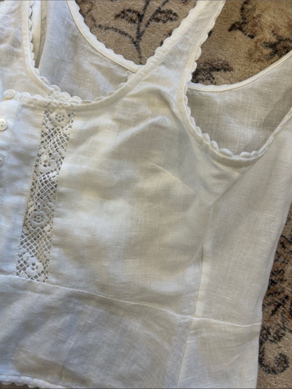Sézane White Linen Lace-Trim Tank Top - Picture 5 of 8